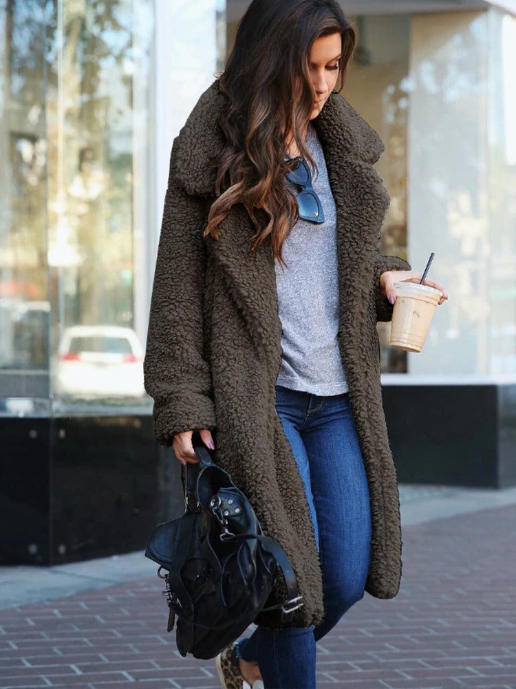 Women's Warm Long Teddy Coat, soft fleece - photo 8