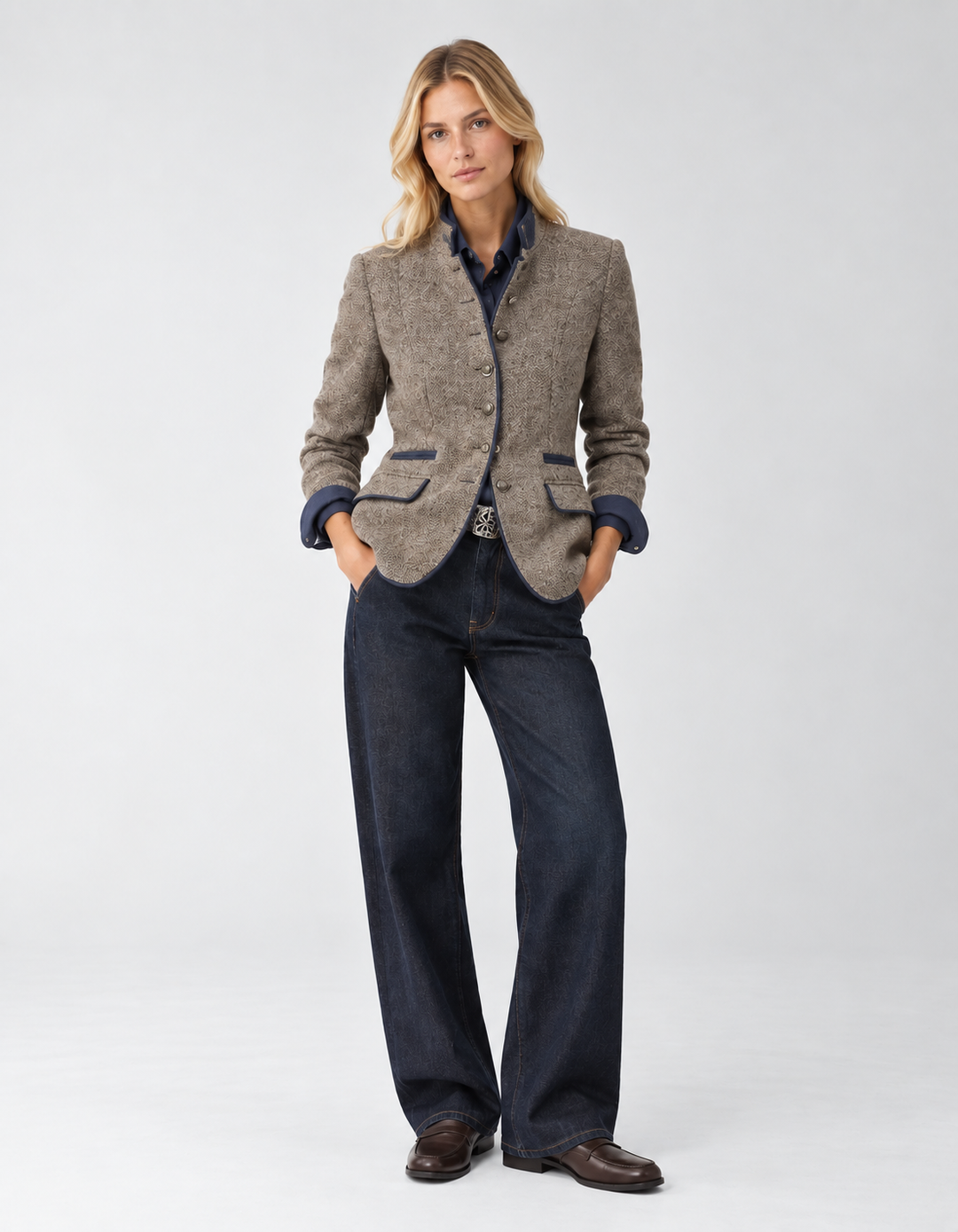 Women's Wool-Blend Blazer, contrast trim - photo 1