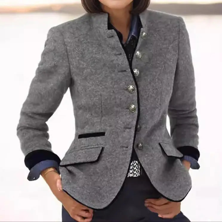 Women's Wool-Blend Blazer, contrast trim - photo 4
