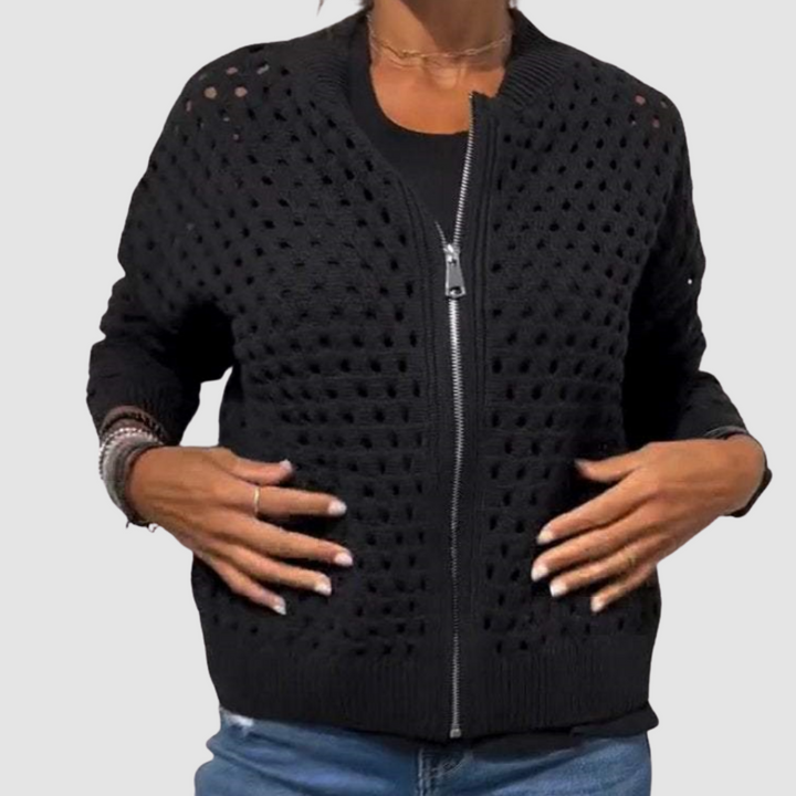Women's Zip-Front Knit Cardigan, hollow-knit detail - photo 4