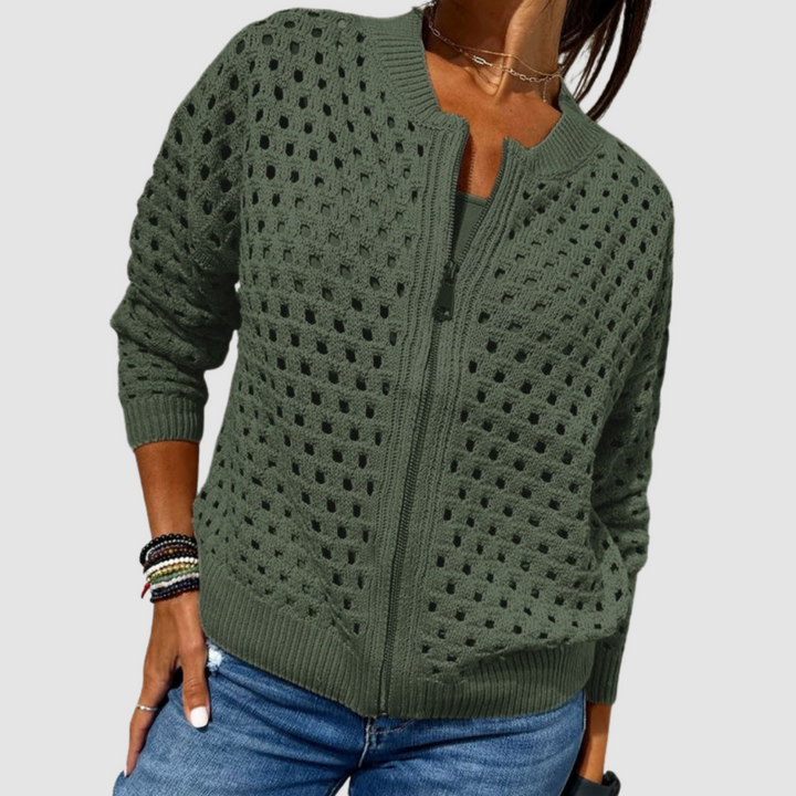 Women's Zip-Front Knit Cardigan, hollow-knit detail - photo 5
