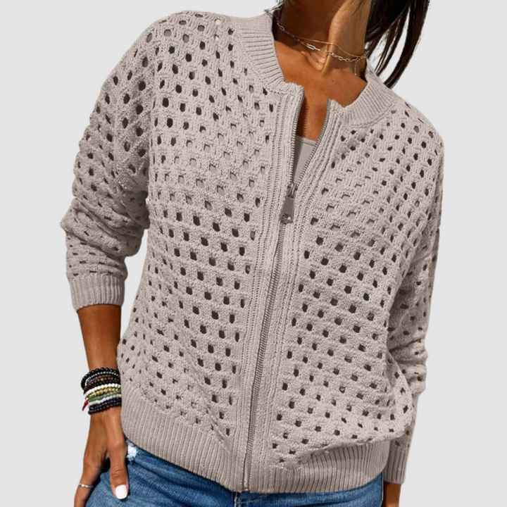 Women's Zip-Front Knit Cardigan, hollow-knit detail - photo 6