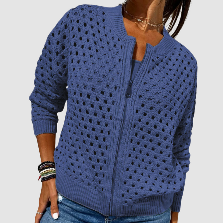 Women's Zip-Front Knit Cardigan, hollow-knit detail - photo 7