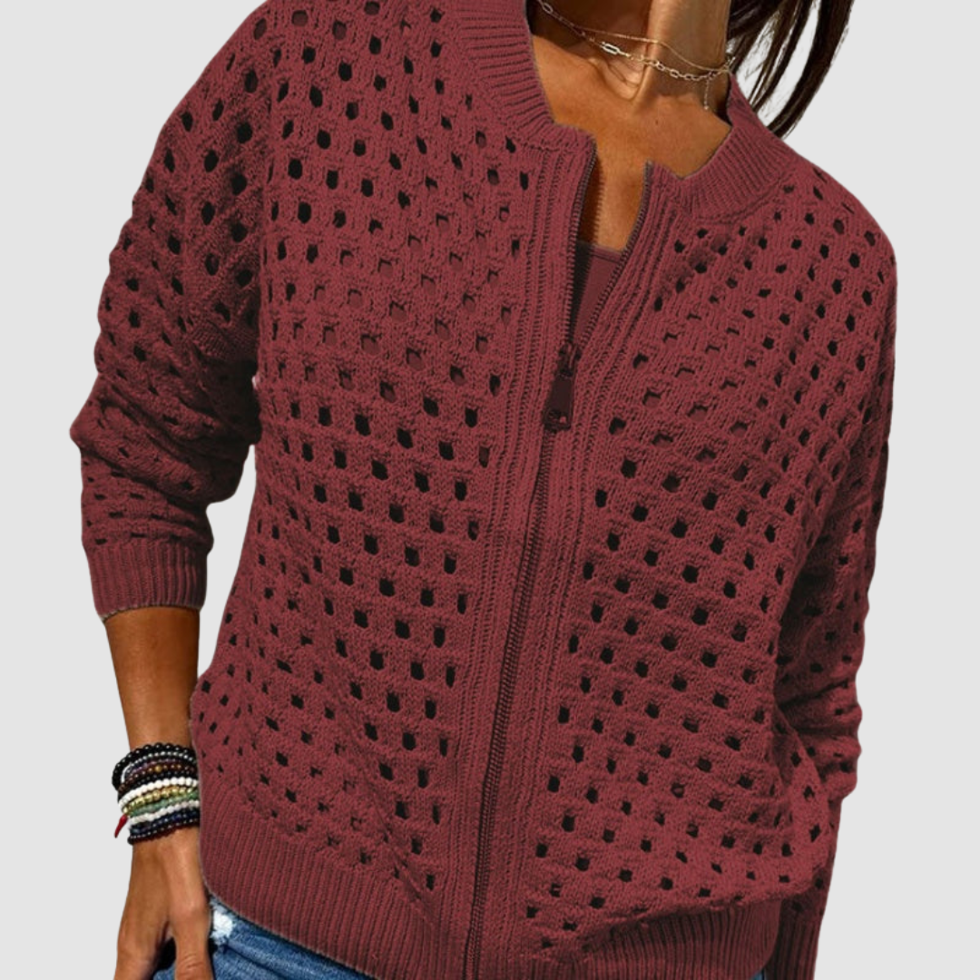 Women's Zip-Front Knit Cardigan, hollow-knit detail - photo 8