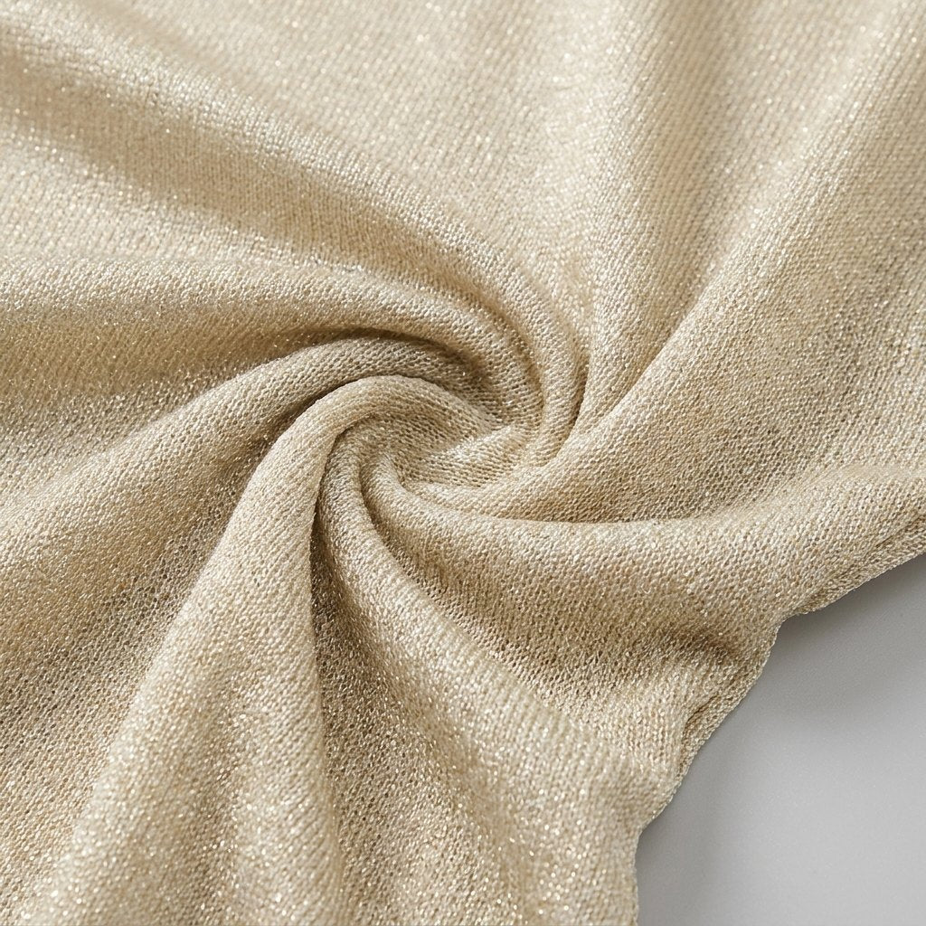 Cleo gold metallic shimmer knit fabric detail