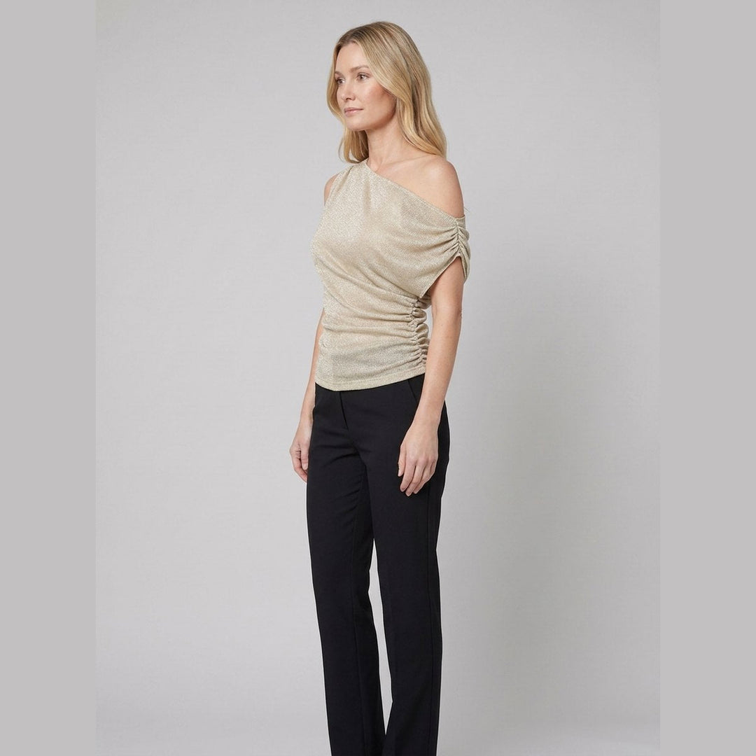 Cleo gold metallic knit top side view