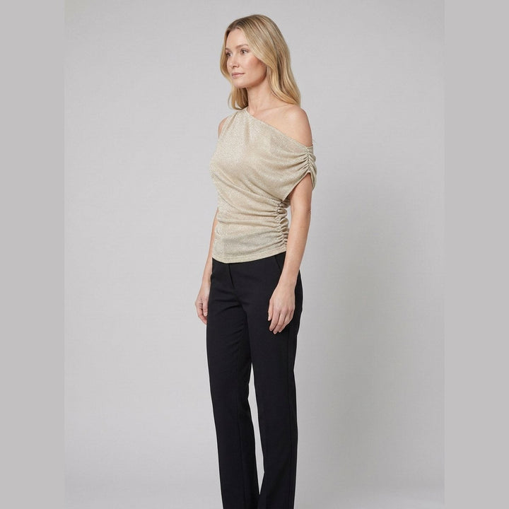 Cleo gold metallic knit top side view