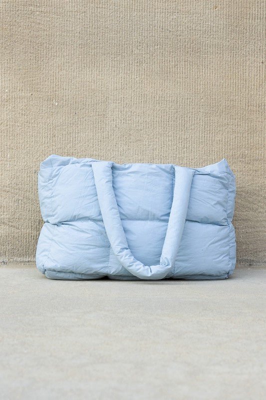 Daphne Puffer Tote featuring a durable polyester and nylon exterior with a stylish cotton lining, perfect for everyday use and trendy outings. - 14