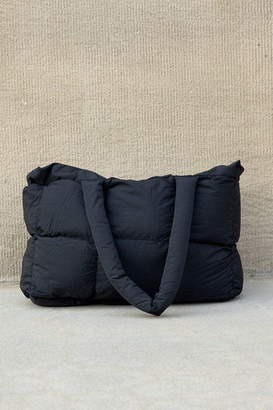 Daphne Puffer Tote featuring a durable polyester and nylon exterior with a stylish cotton lining, perfect for everyday use and trendy outings. - 13