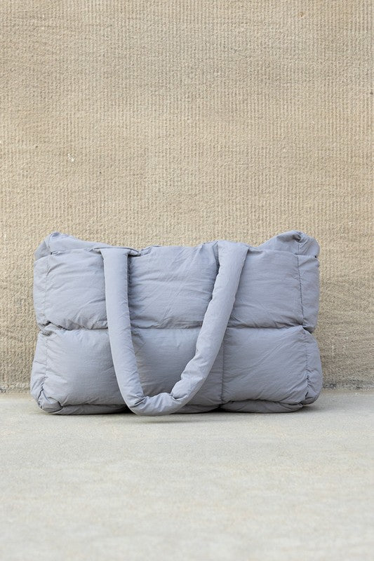 Daphne Puffer Tote featuring a durable polyester and nylon exterior with a stylish cotton lining, perfect for everyday use and trendy outings. - 15