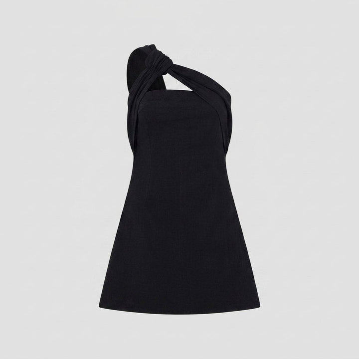 Diora black one-shoulder mini cocktail dress, product flat lay