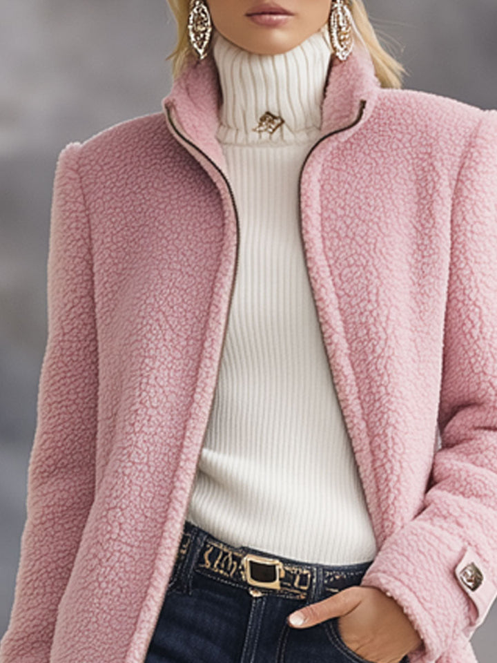 Women's Vintage Fleece Jacket, Full Zip, Stand-Up Collar, Relaxed Fit