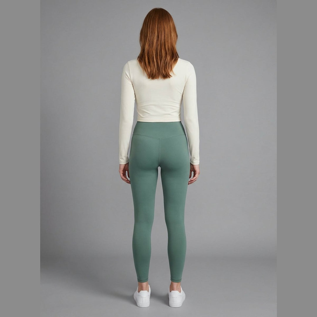 Elysia green leggings back view high-rise waistband