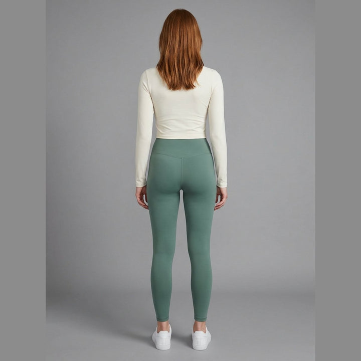 Elysia green leggings back view high-rise waistband