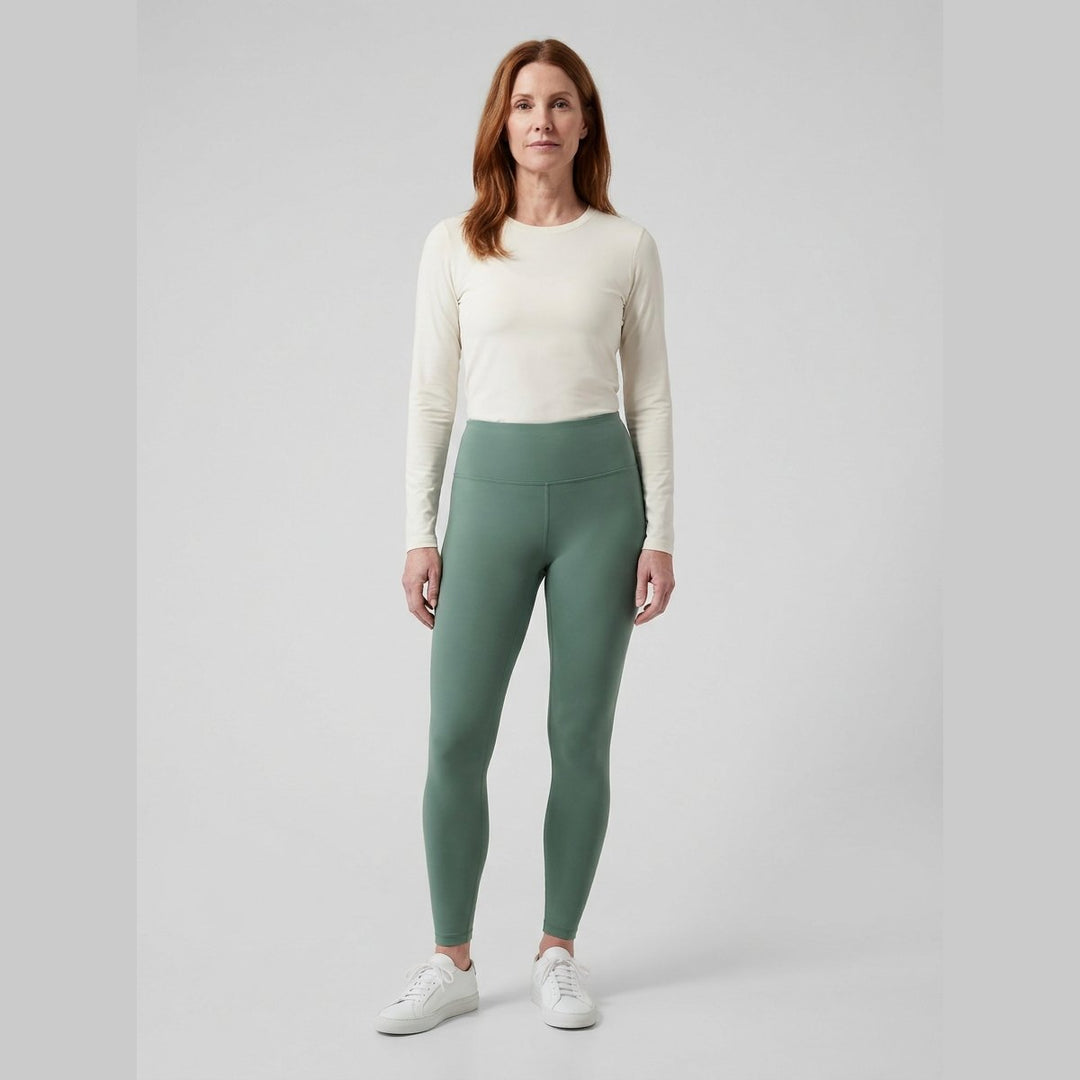 Elysia eucalyptus green high-rise leggings front view on model