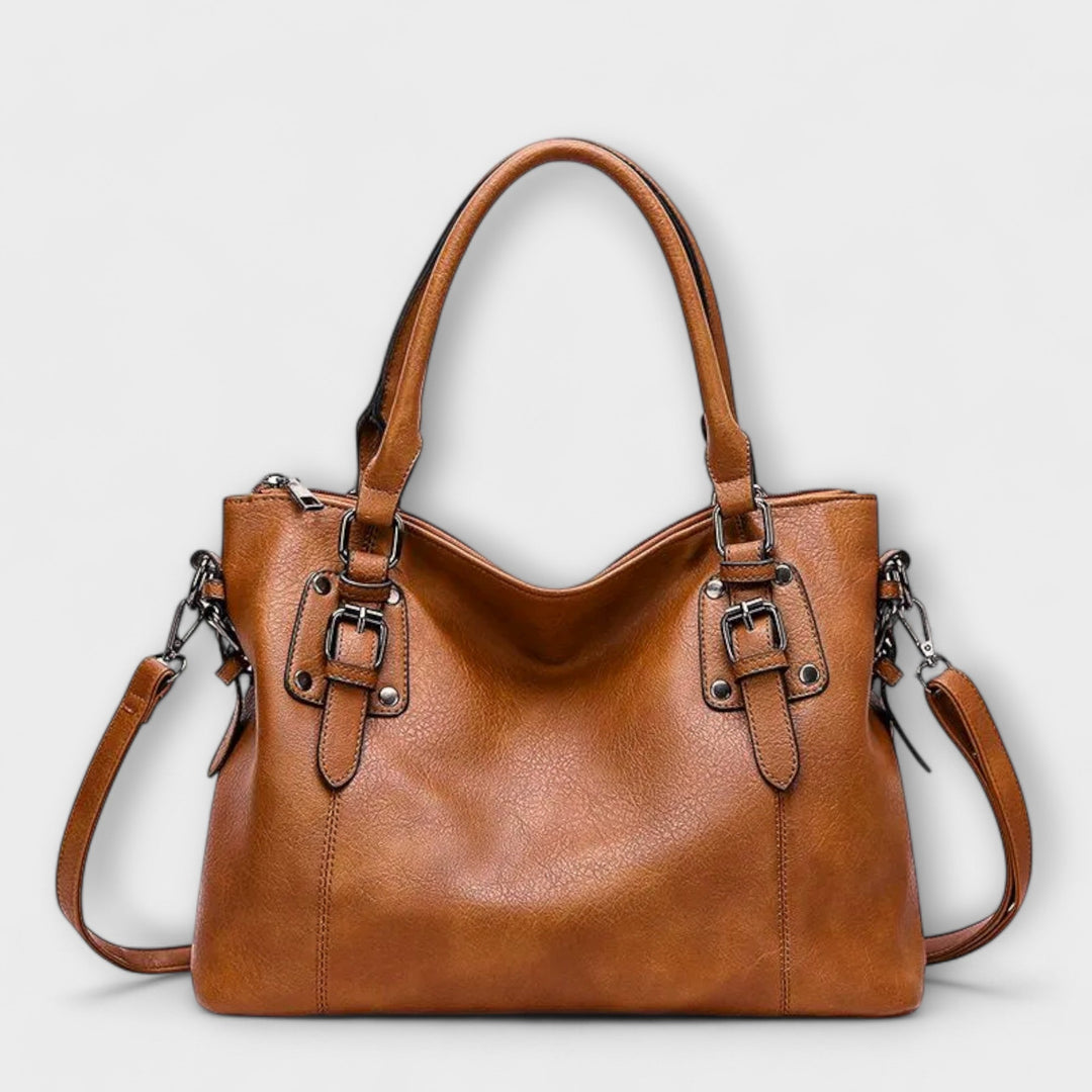 Mira brown shoulder bag front view
