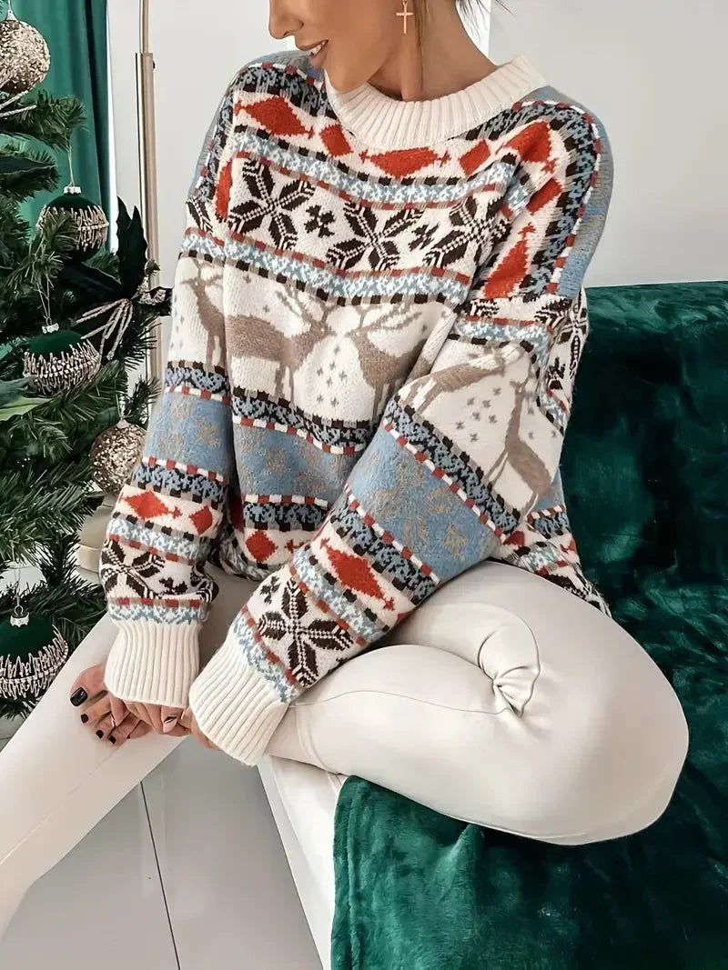 Festa Knit Sweater featuring a stylish Nordic pattern, designed for a relaxed fit, crafted from a cozy acrylic blend material. - 1