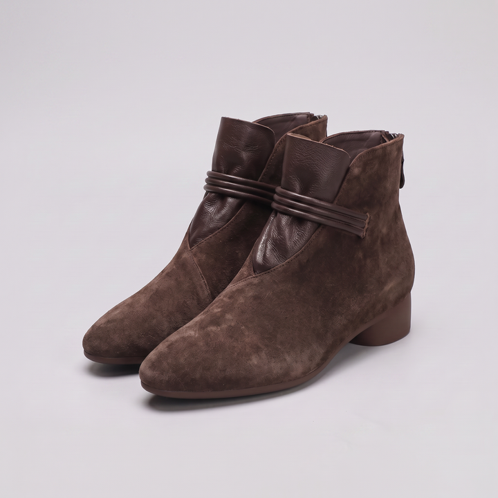 Verona suede-touch ankle boot in dark brown with buckle strap