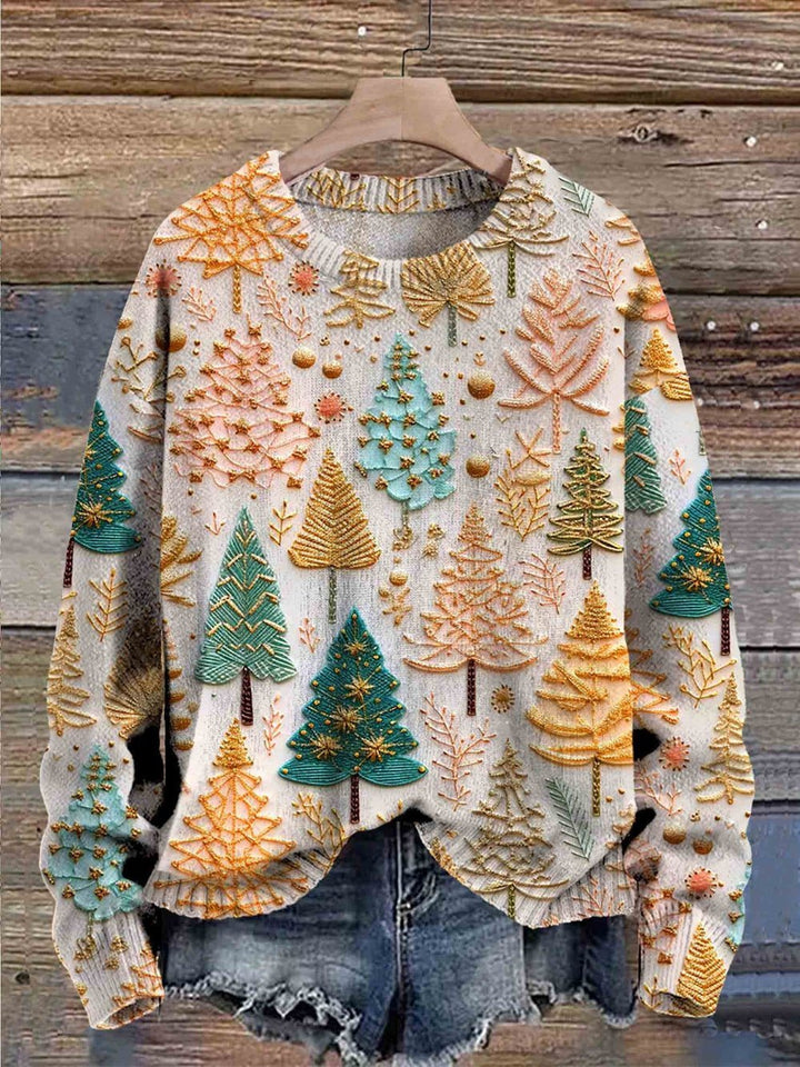 Unisex Christmas Sweater, Tree Pattern Knit, Crew Neck, S to 4XL
