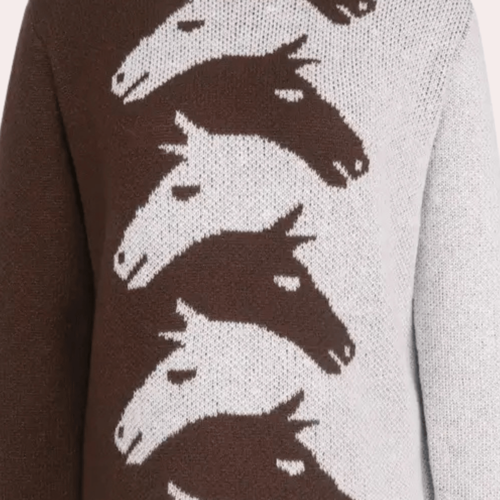 Cozy Horsley Knit Sweater featuring a playful horse pattern design, perfect for fall and winter wear. - 5