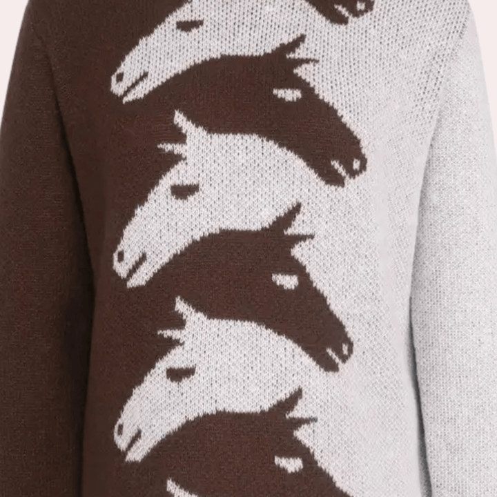 Cozy Horsley Knit Sweater featuring a playful horse pattern design, perfect for fall and winter wear. - 5