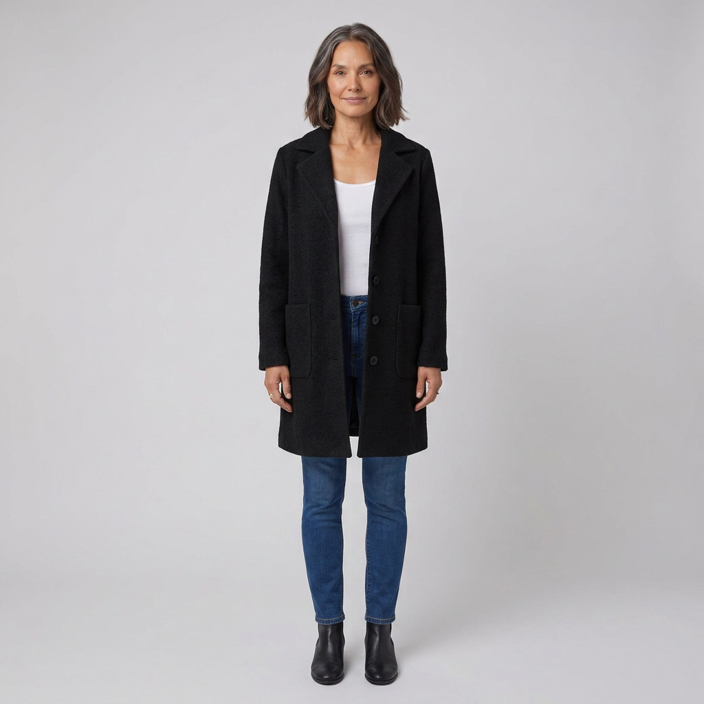 Baylea wool coat black front on model