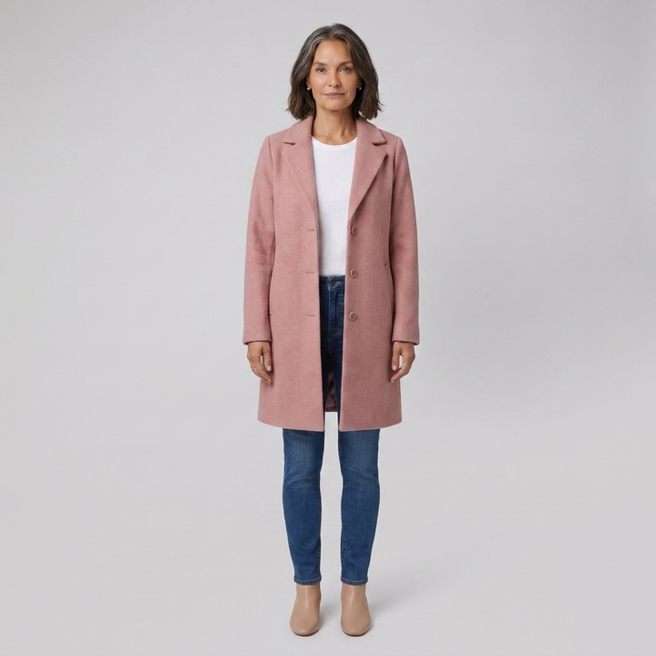 Baylea wool coat pink front on model