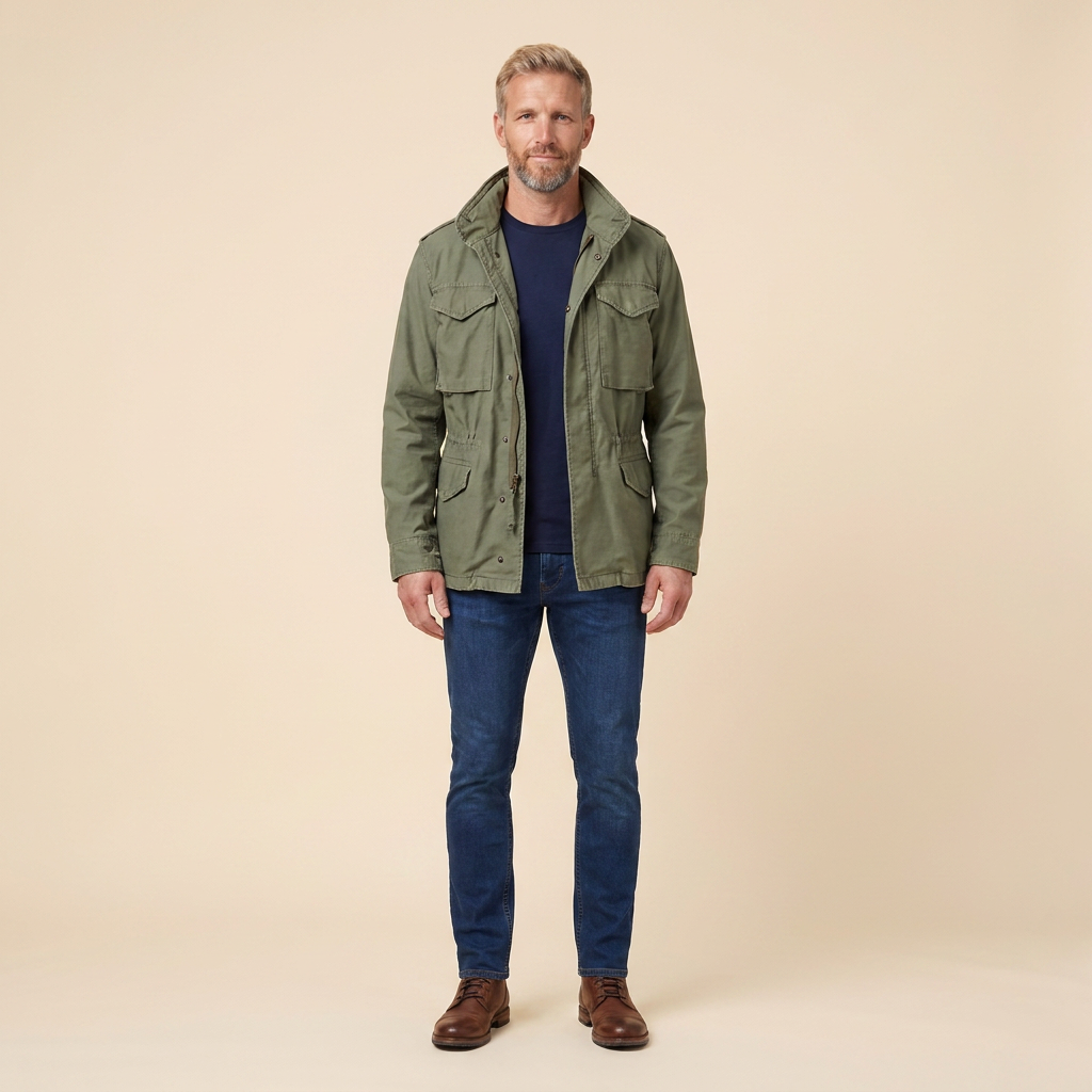 Boston M65 field jacket green front on model