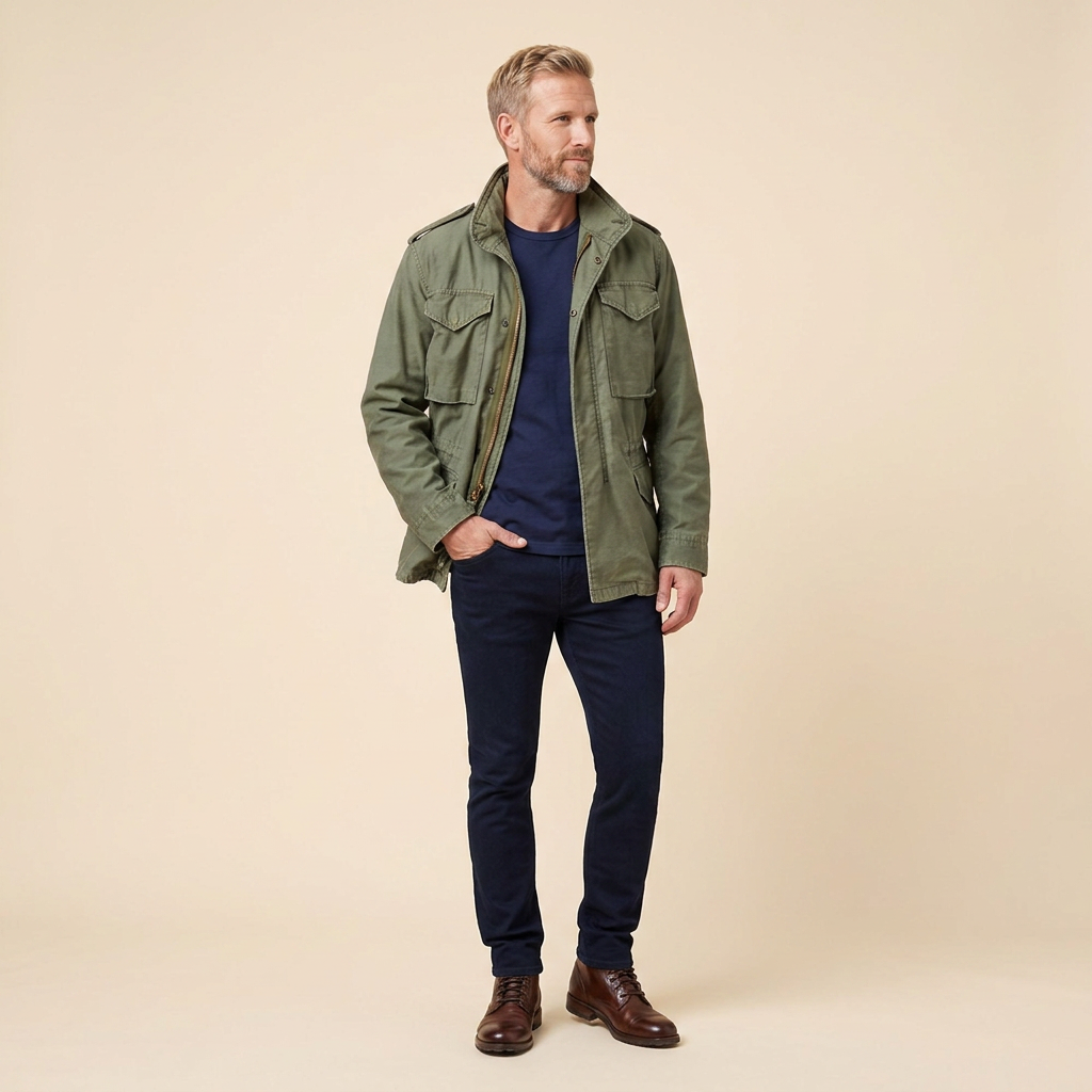 Boston M65 field jacket green three-quarter pose on model