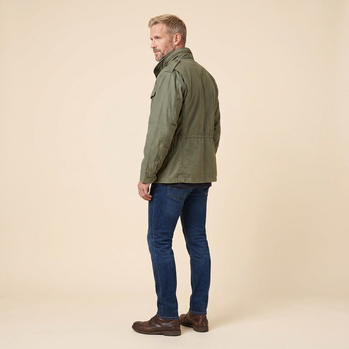 Boston M65 field jacket green side back on model