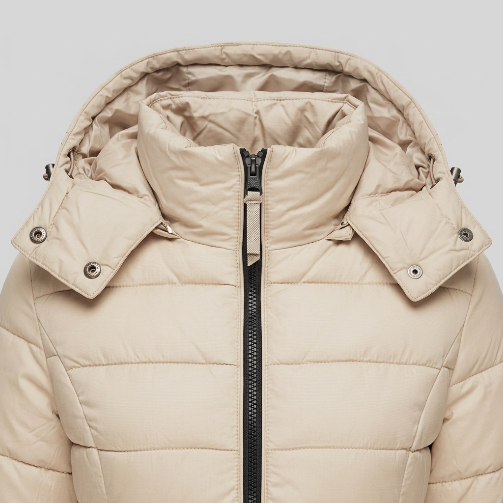 Lady winter coat hood zip detail