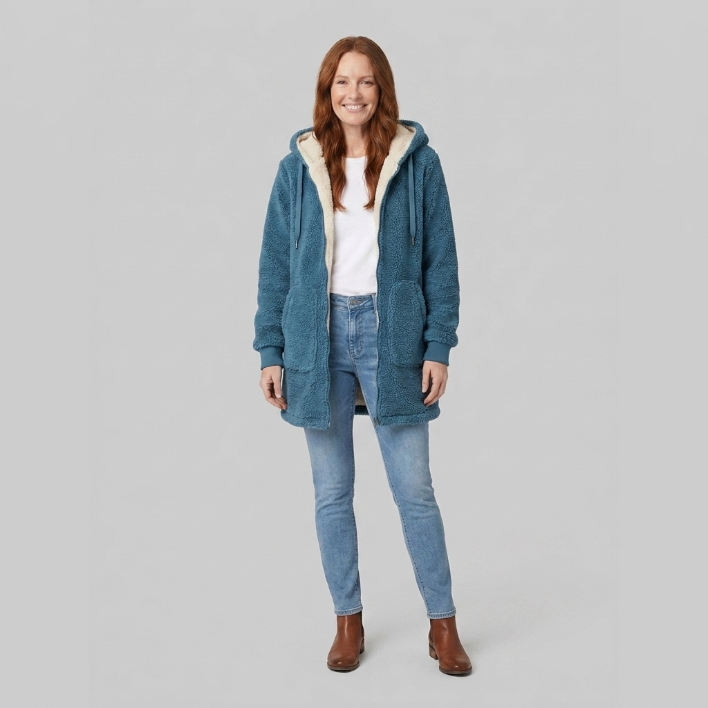 Bridget fleece jacket blue front on model