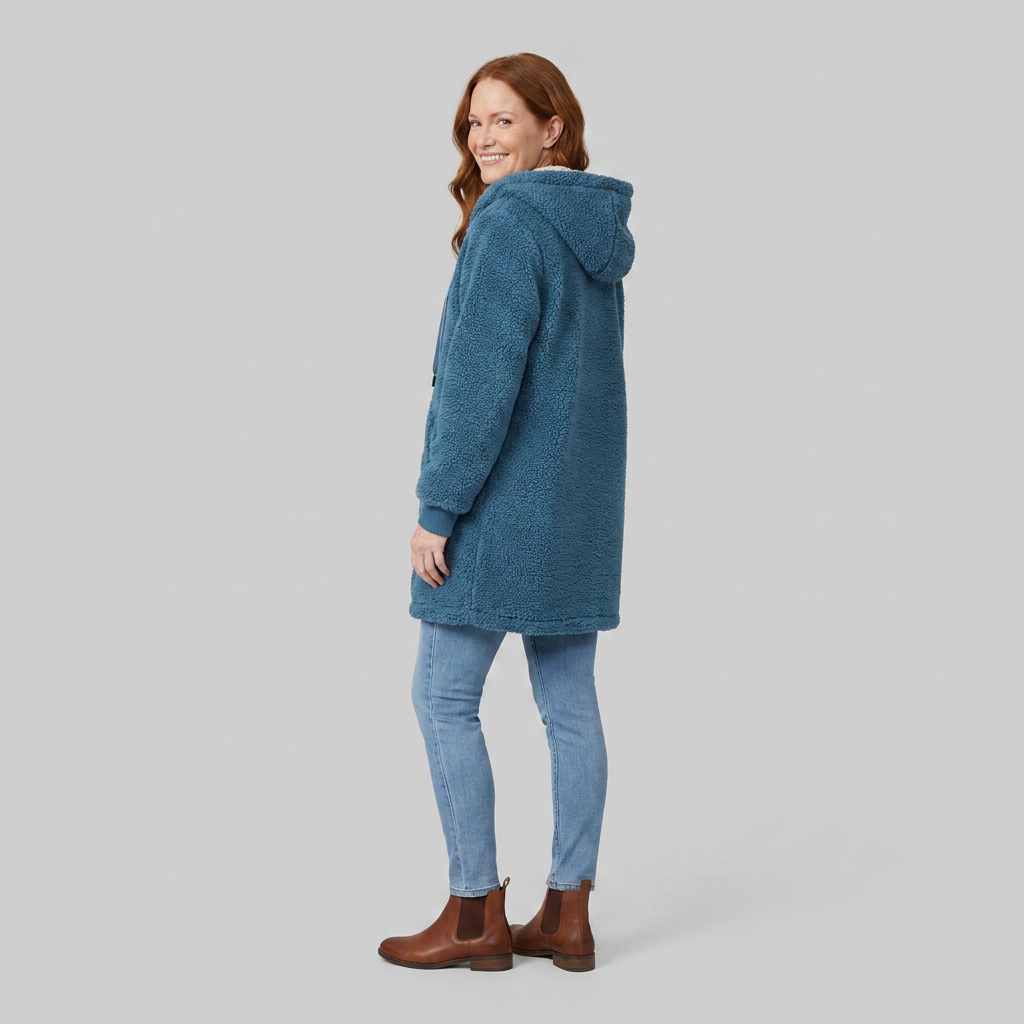 Bridget fleece jacket blue side back on model