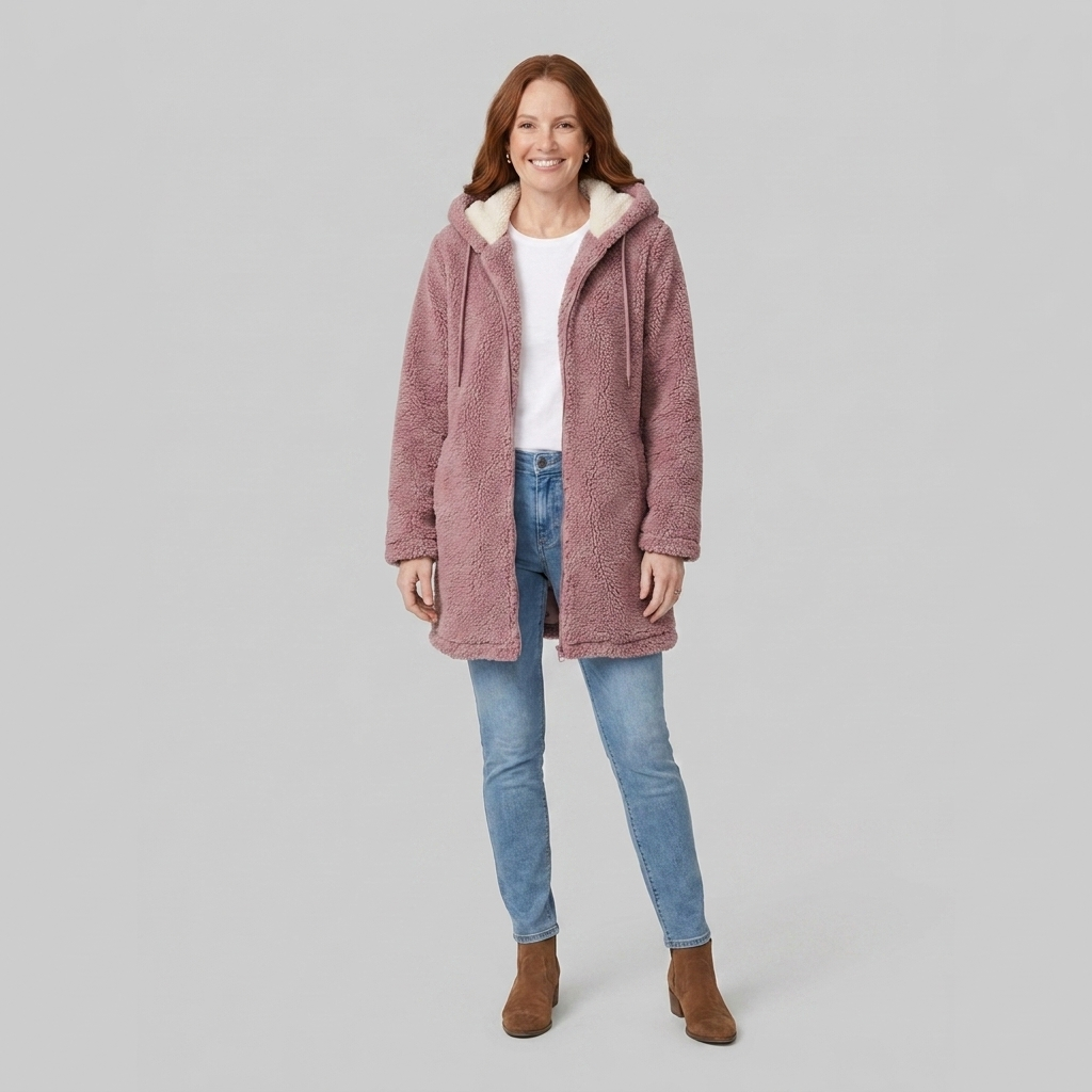 Bridget fleece jacket mauve pink front on model
