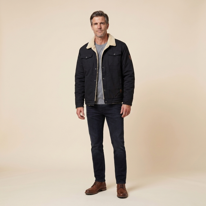 Travis bomber jacket black front on model