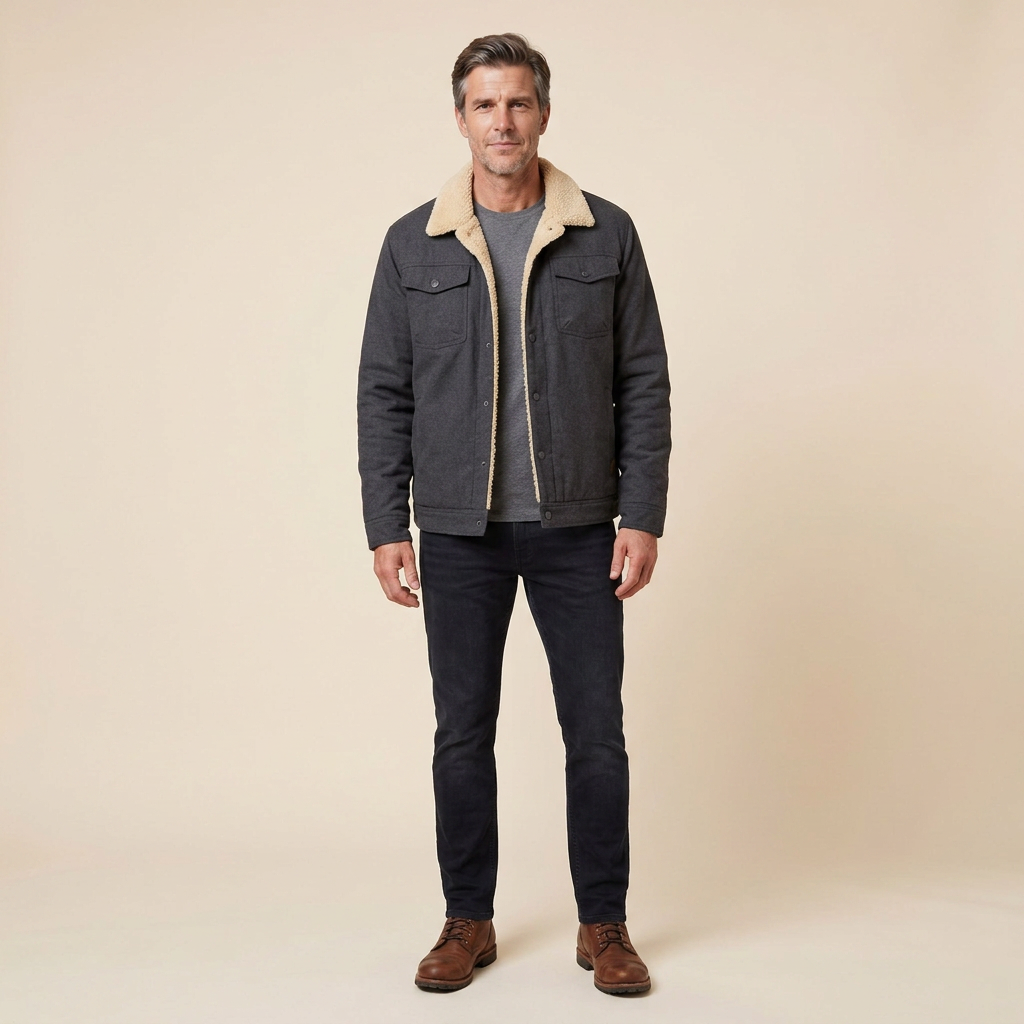 Travis bomber jacket charcoal gray front on model