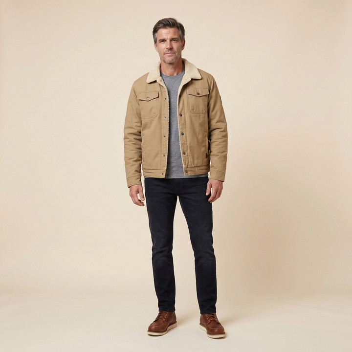 Travis bomber jacket khaki front on model