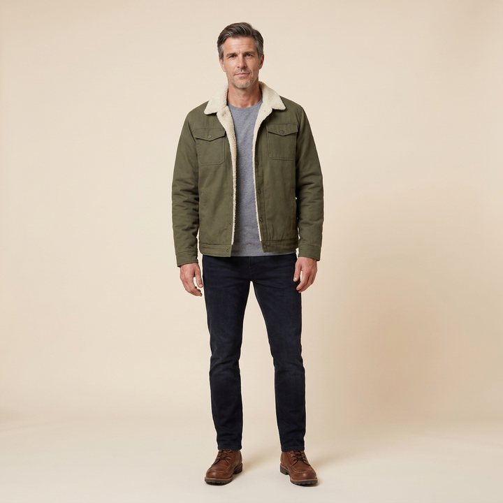 Travis bomber jacket army green front on model