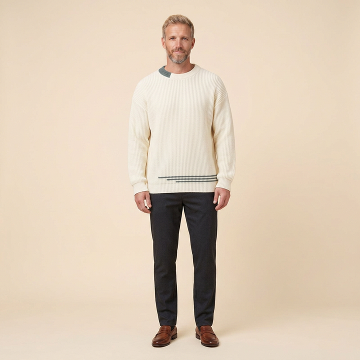 Harrison knit sweater beige front on model