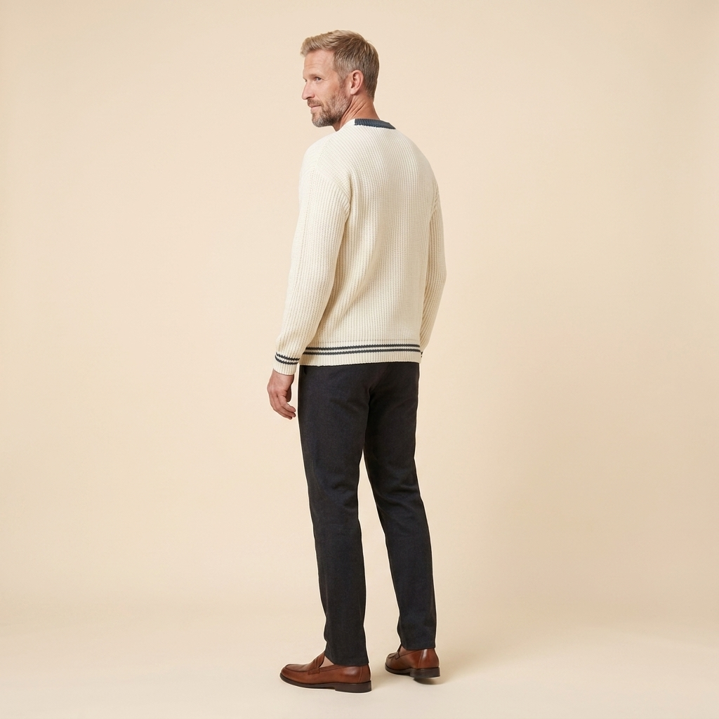 Harrison knit sweater beige side back on model