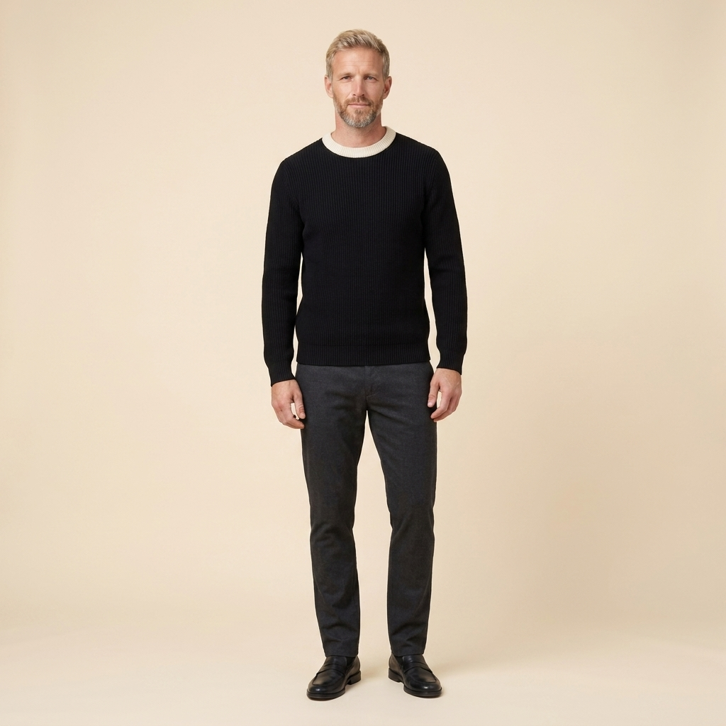 Harrison knit sweater black front on model
