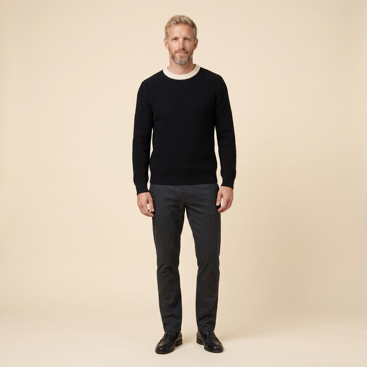 Harrison knit sweater black front on model