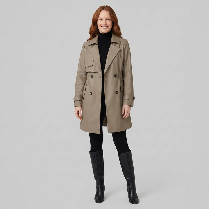 Trench coat khaki front on model