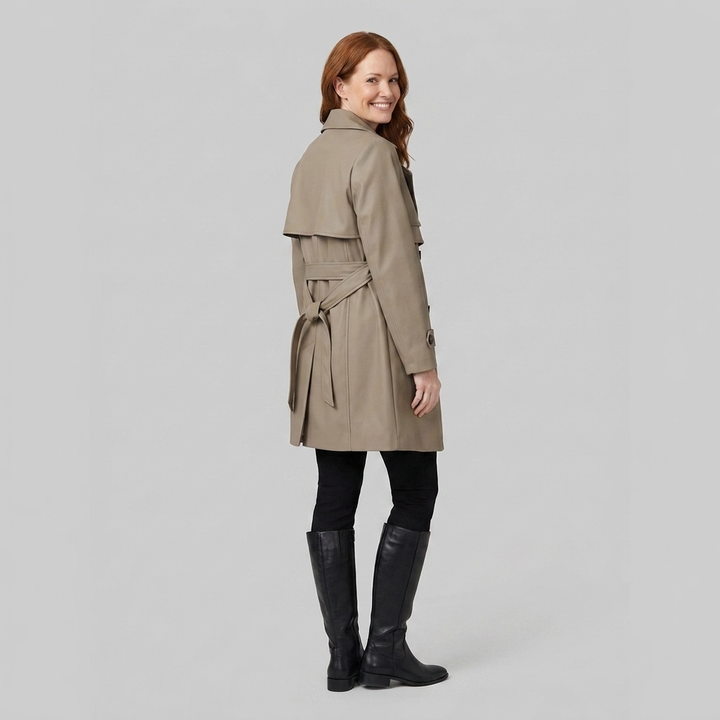 Trench coat khaki side back on model