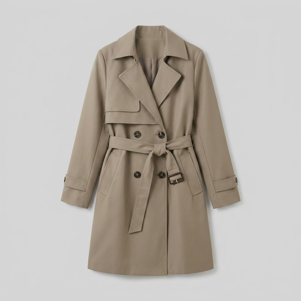 Trench coat khaki product flat-lay