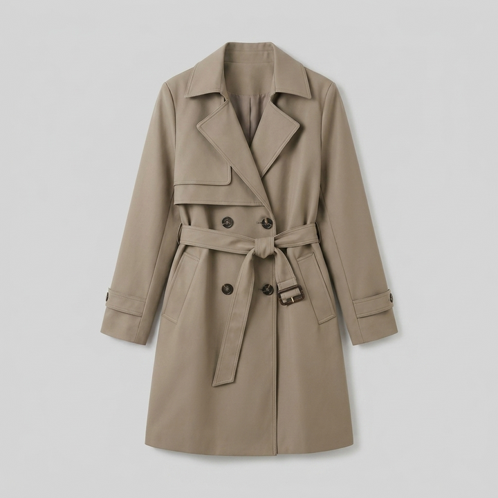 Trench coat khaki product flat-lay