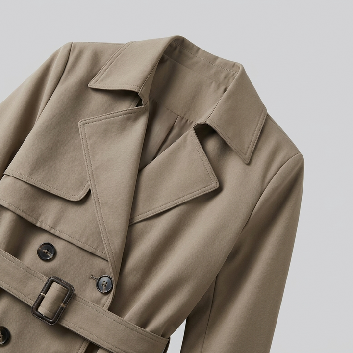 Trench coat lapel buttons belt detail