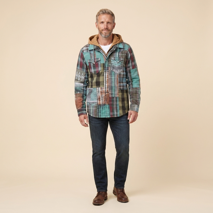 Alain shacket green mint patchwork front