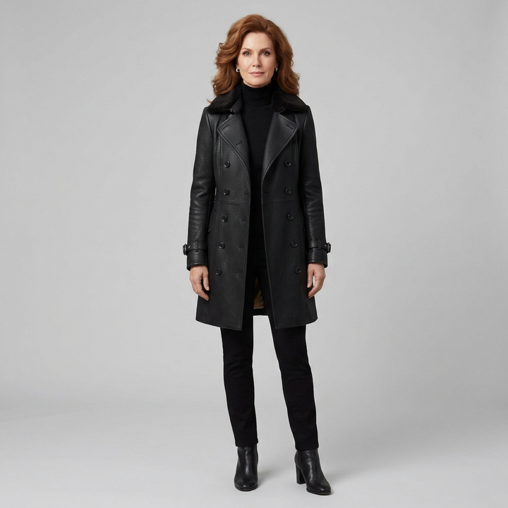 Elysian leather coat front