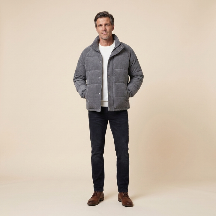 Louis Murphy corduroy jacket pose